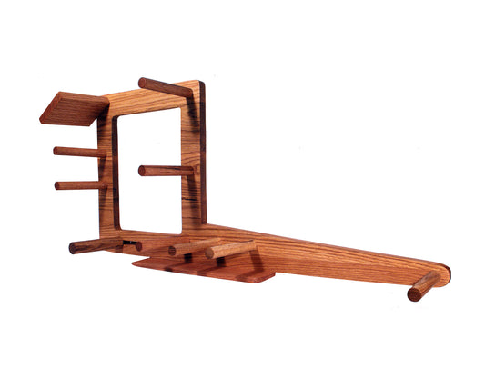 Left-handed 30 inch inkle loom. Handcrafted from red oak by Wiener Dog Ranch.
