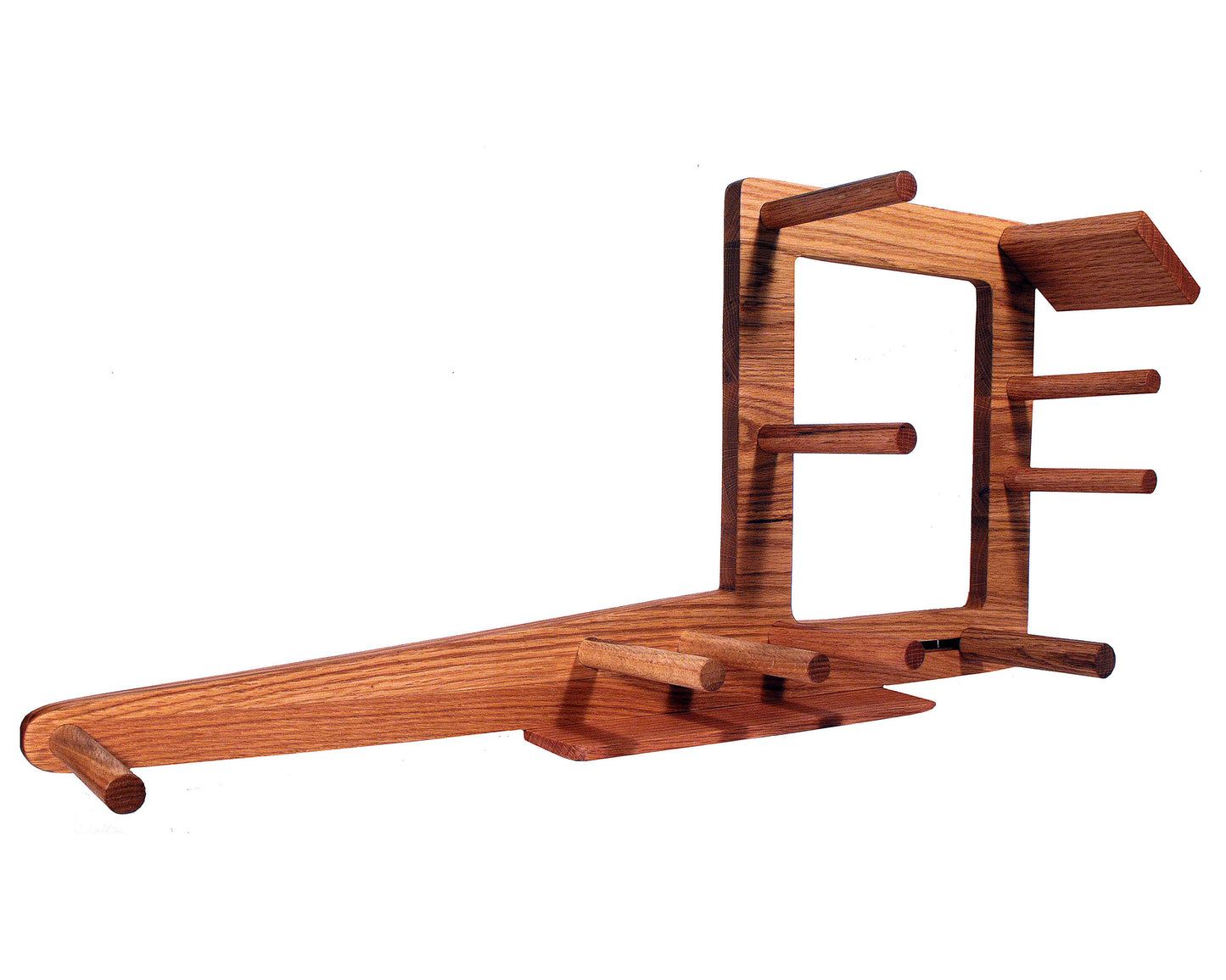 30 inch inkle weaving loom. Handcrafted from red oak by Wiener Dog Ranch. Front view.