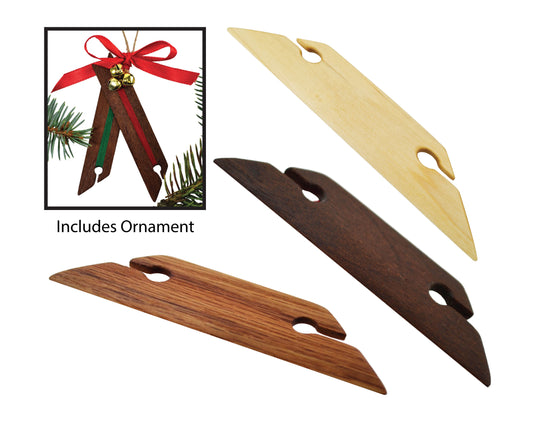 3pc Set of 4.5 Inch Beveled Weaving Shuttles and Christmas Ornament Handcrafted from Oak Maple and Mahogany