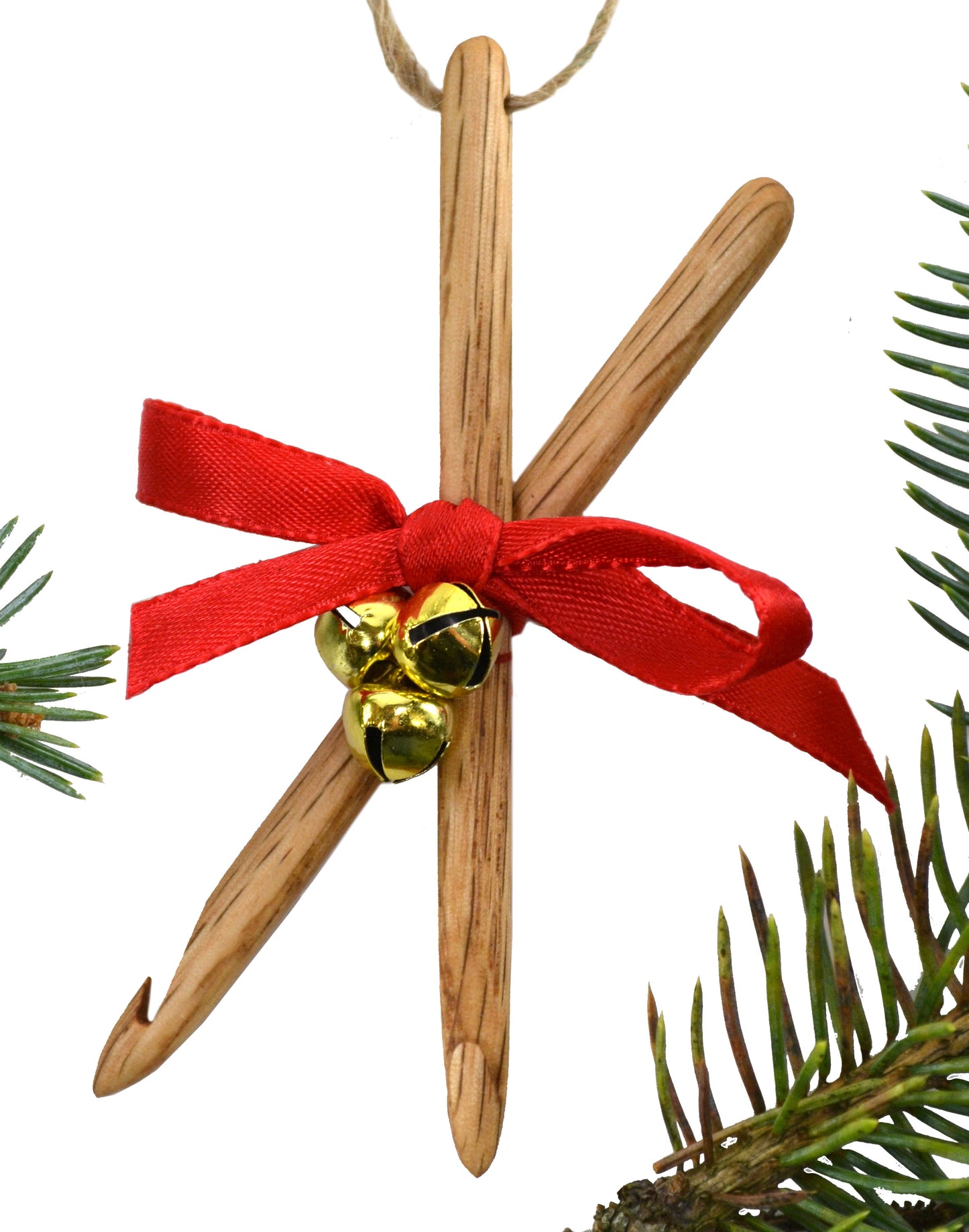 Crochet hook Christmas ornament. Handcrafted from Red Oak by Wiener Dog Ranch.