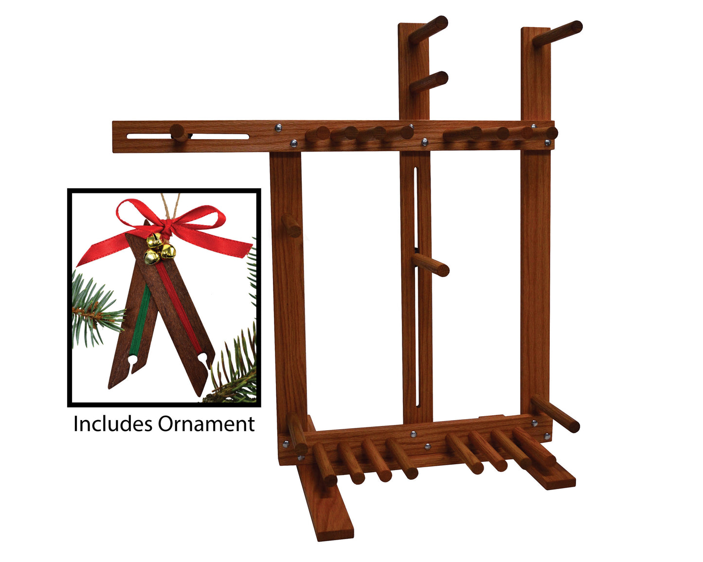 Floor Standing Inkle Loom and Christmas Ornamet Handcrafted from Red Oak and Maple