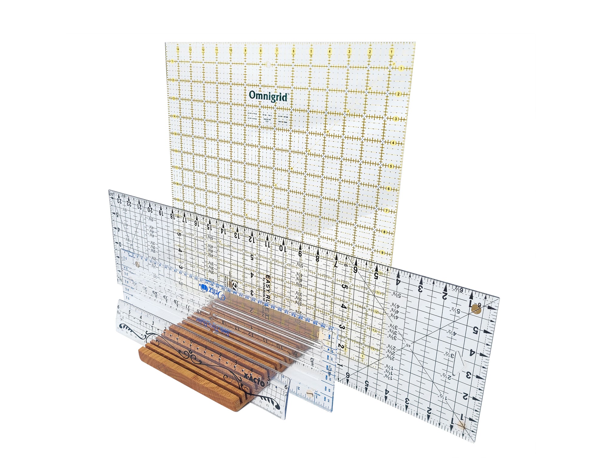 17 Slot Ruler Organizer for Quilting and Sewing. Handcrafted from red oak by Wiener Dog Ranch.