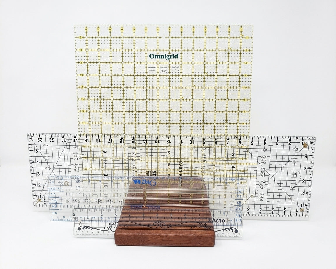 17 Slot Ruler Organizer for Quilting and Sewing Handcrafted from Mahogany