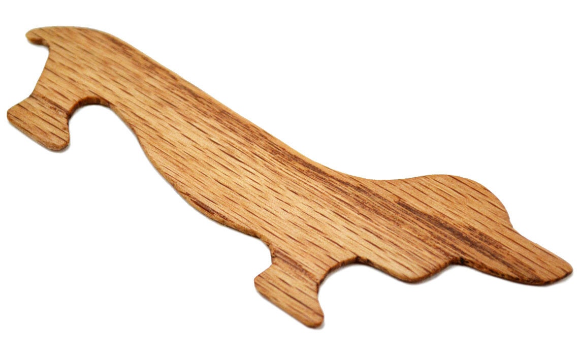 Dachshund Wiener Dog Beveled Weaving Shuttle. Handcrafted from red oak by Wiener Dog Ranch. View 3.