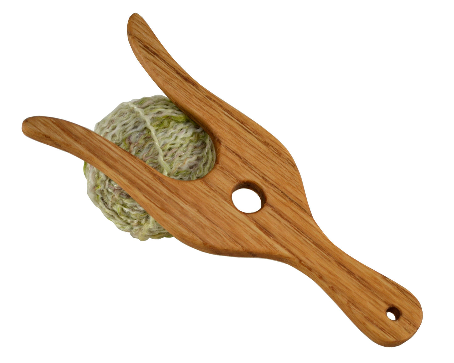 Knitting Fork, Lucet or Tvinningsben. Handcrafted from red oak by Wiener Dog Ranch. View 2.
