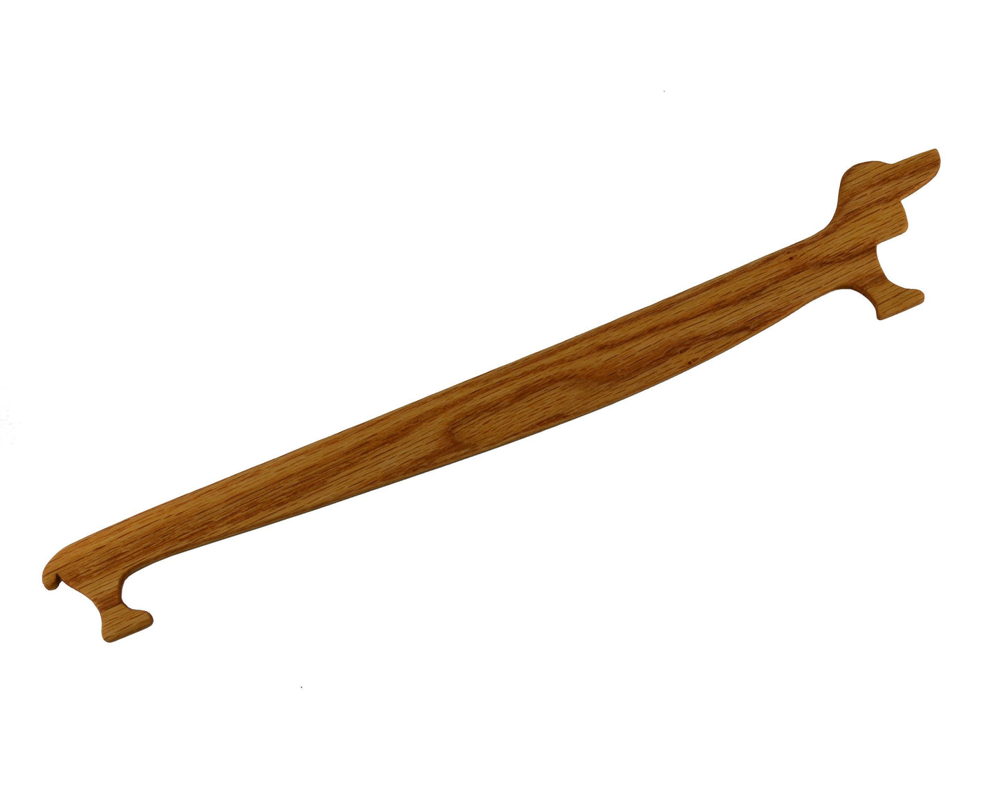 10 inch beveled Dachshund weaving shuttle handcrafted from red oak by Wiener Dog Ranch.