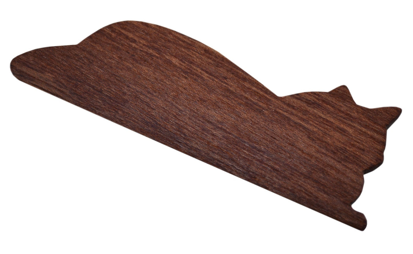 Cat beveled weaving shuttle. Handcrafted from mahogany by Wiener Dog Ranch. View 3.