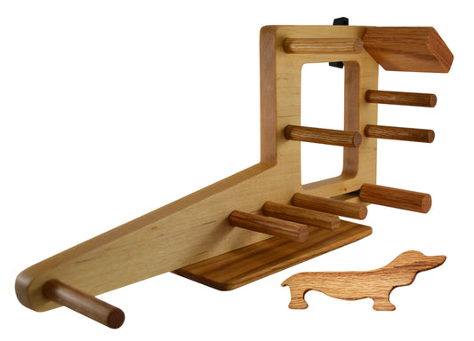 15 inch inkle loom and dog weaving shuttle. Handcrafted by Wiener Dog Ranch.