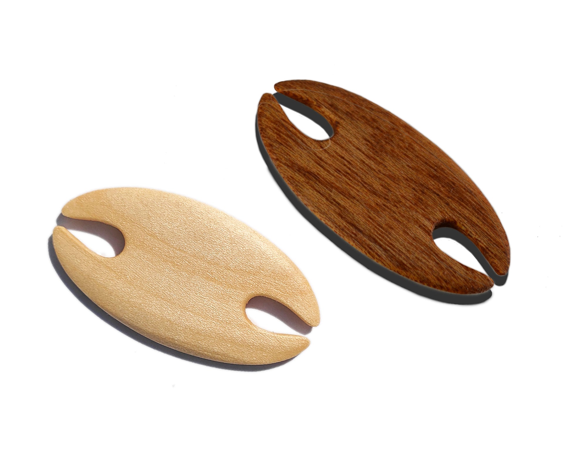 Pair of 2 inch tatting shuttles. Handcrafted from maple and mahogany by Wiener Dog Ranch.