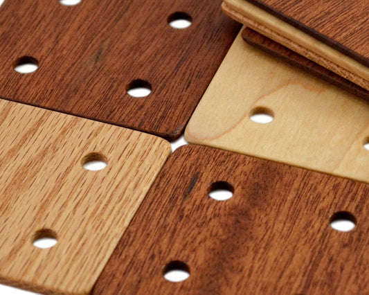 4 hole weaving cards handcrafted from a mix of maple, red oak and mahogany hardwoods by Wiener Dog Ranch.