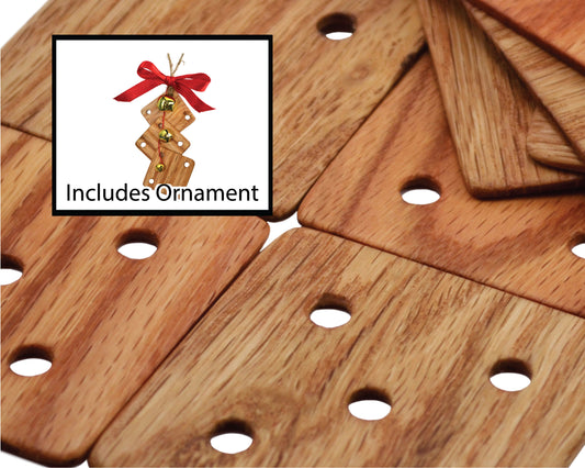 24 Weaving Cards with 5 Holes and Christmas Ornament Handcrafted from Red Oak