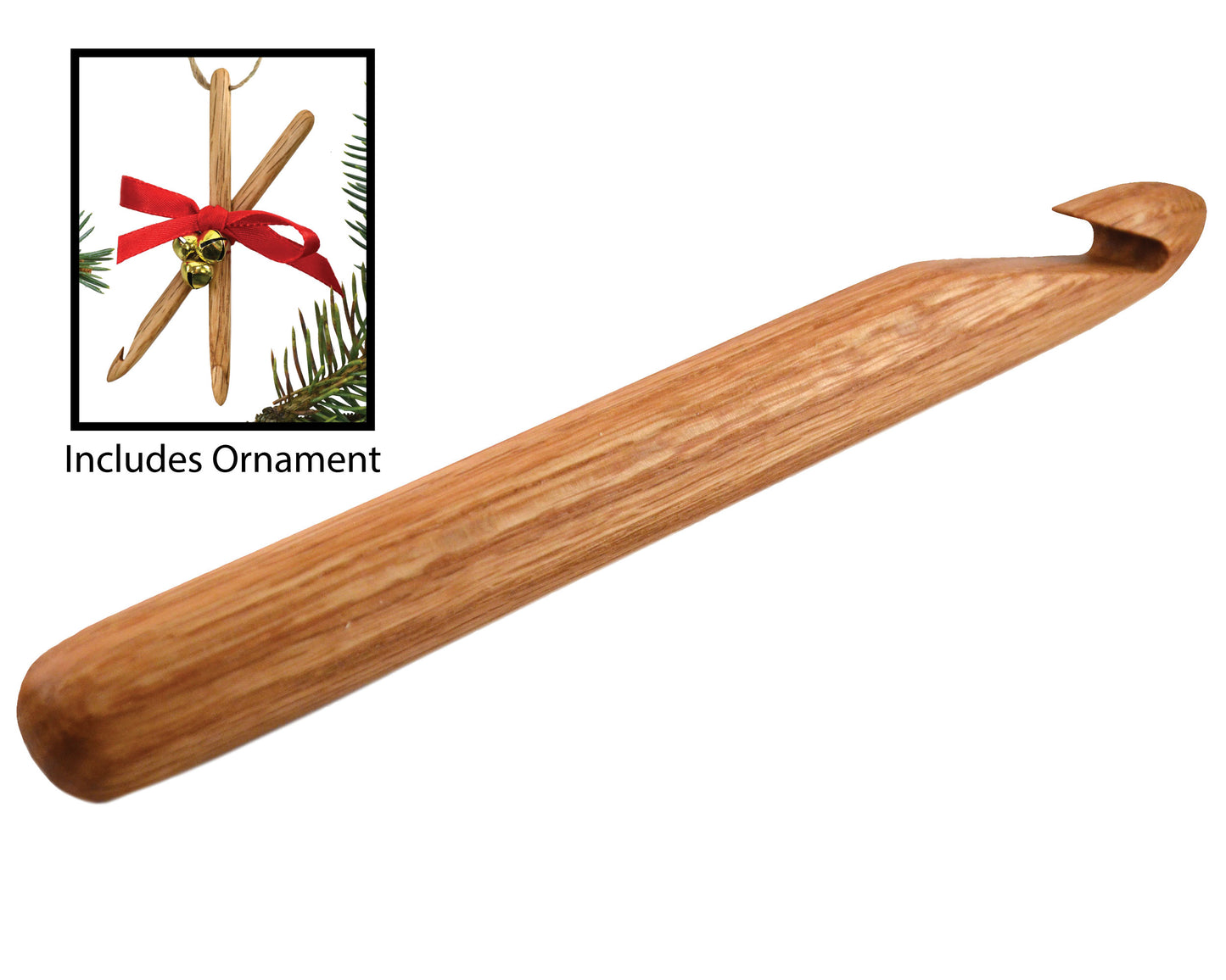 Giant Crochet Hook Size U 25mm and Christmas Ornament Handcrafted from Red Oak