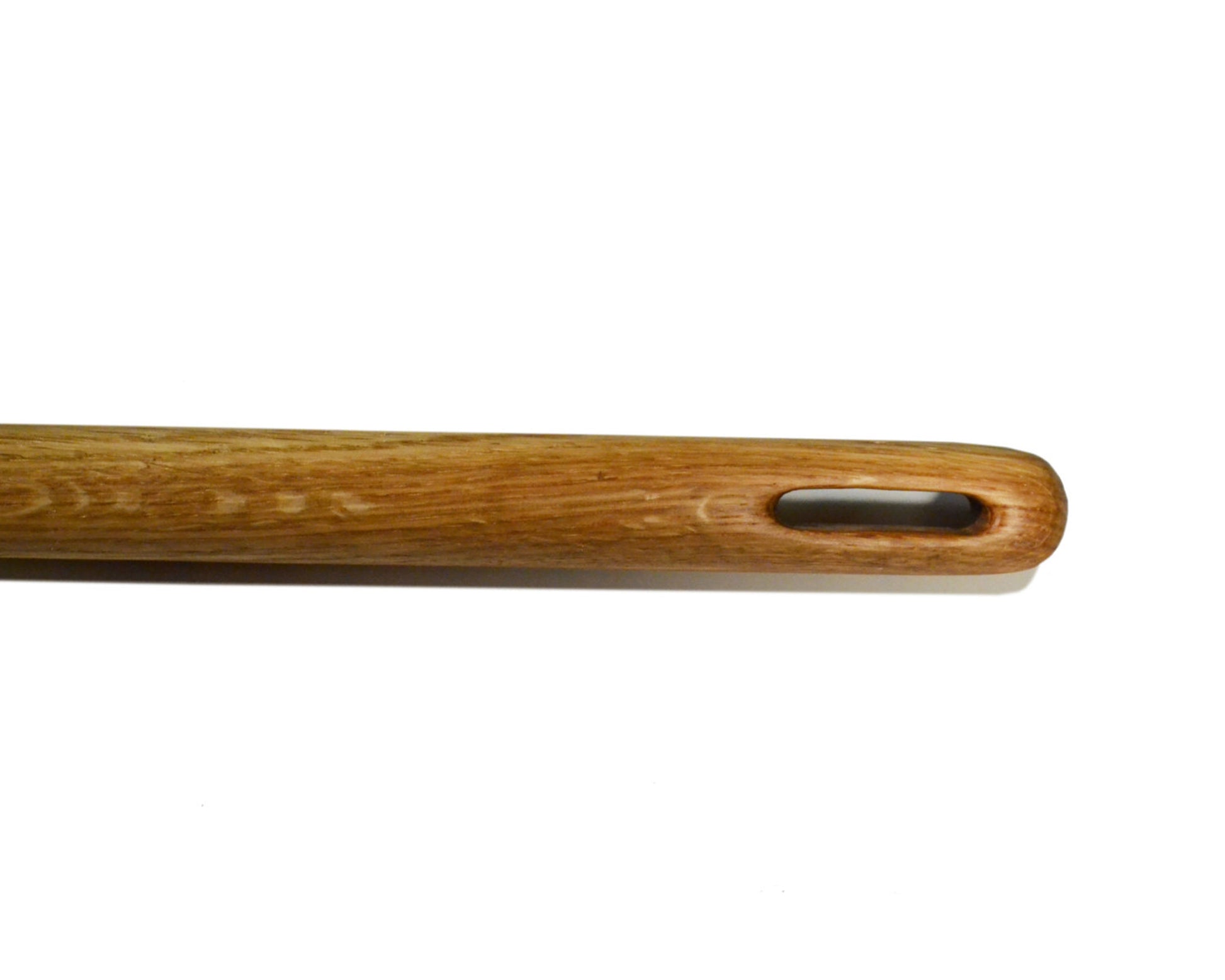 Giant Locker Hook, Size U 25mm. Handcrafted from red oak by Wiener Dog Ranch. Closeup 2.