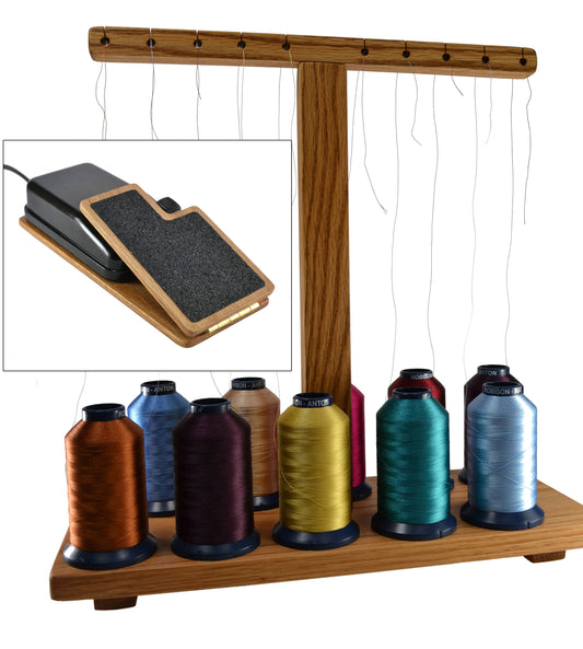 Singer Featherweight Foot Pedal Adapter and 10 Spool Thread Stand Handcrafted from Red Oak