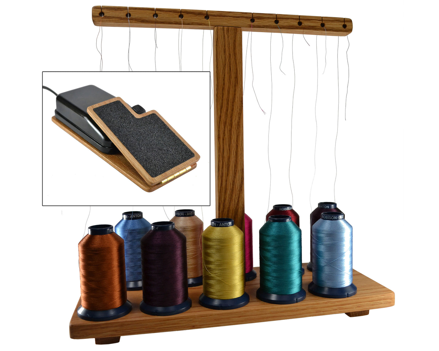 Singer Featherweight Foot Pedal Adapter and 10 Spool Thread Stand Handcrafted from Red Oak