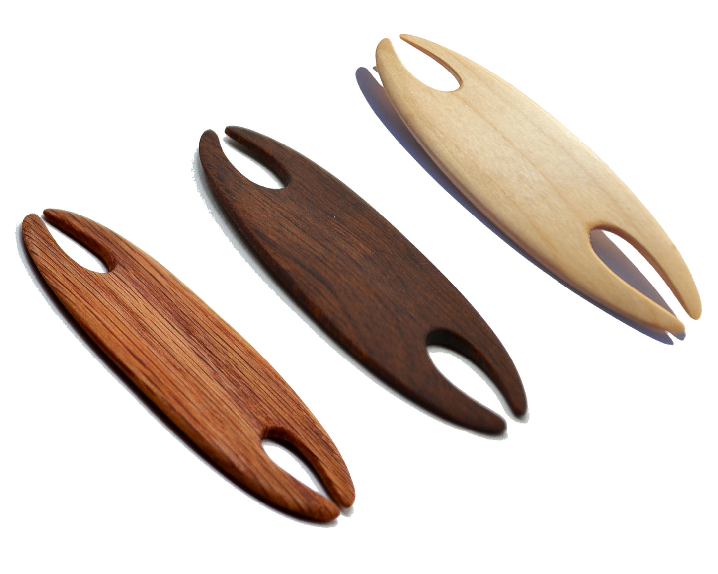 3pc Set of 4 Inch Weaving Shuttles Handcrafted from Red Oak Maple and Mahogany